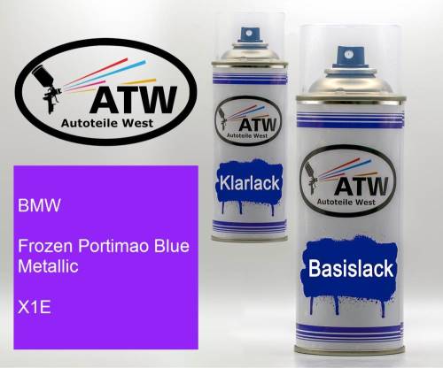 BMW, Frozen Portimao Blue Metallic, X1E: 400ml Sprühdose + 400ml Klarlack - Set, von ATW Autoteile West.